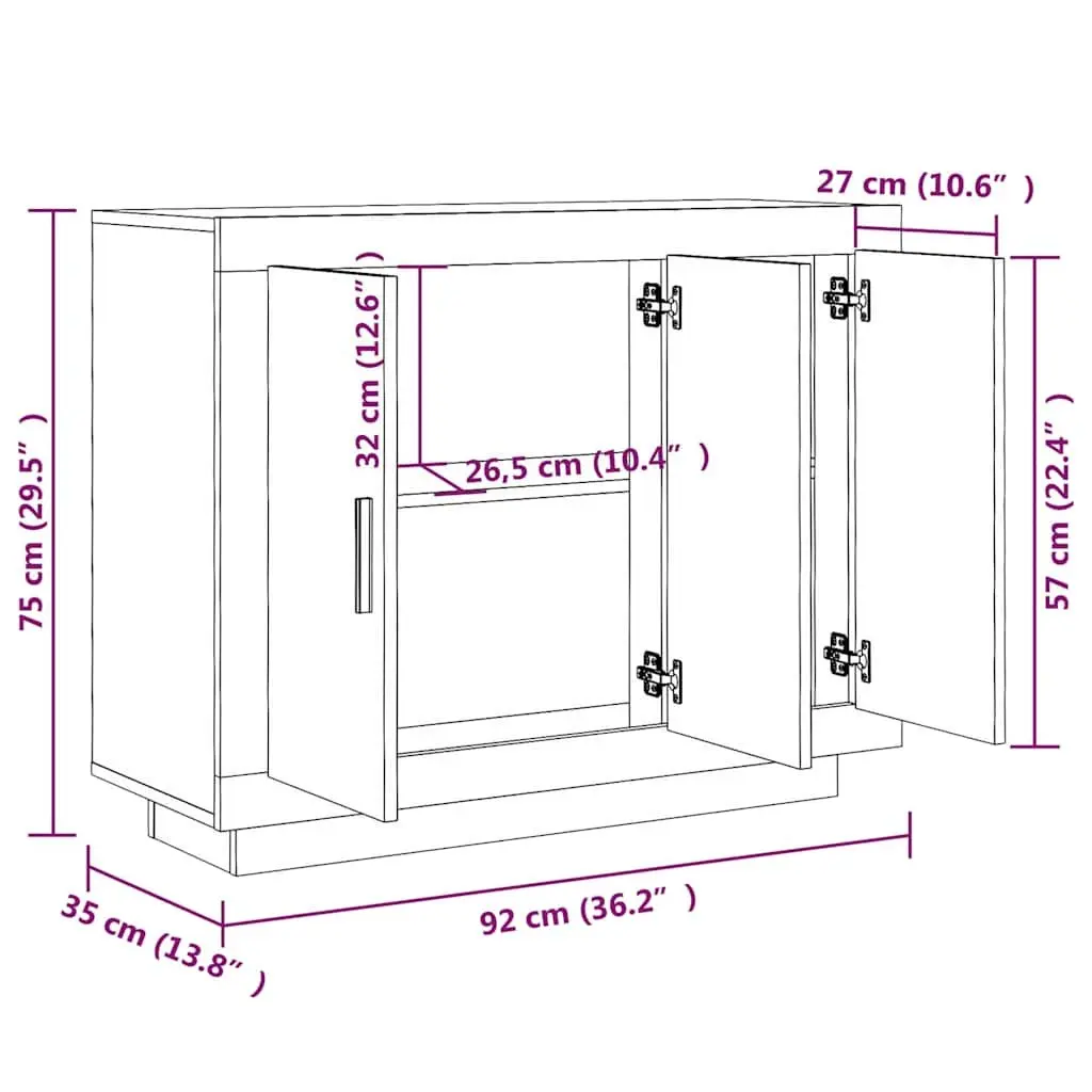Brown Sideboard Cabinet Engineered Wood 92x35x75 cm Storage with Doors and Shelves for Living Room Display