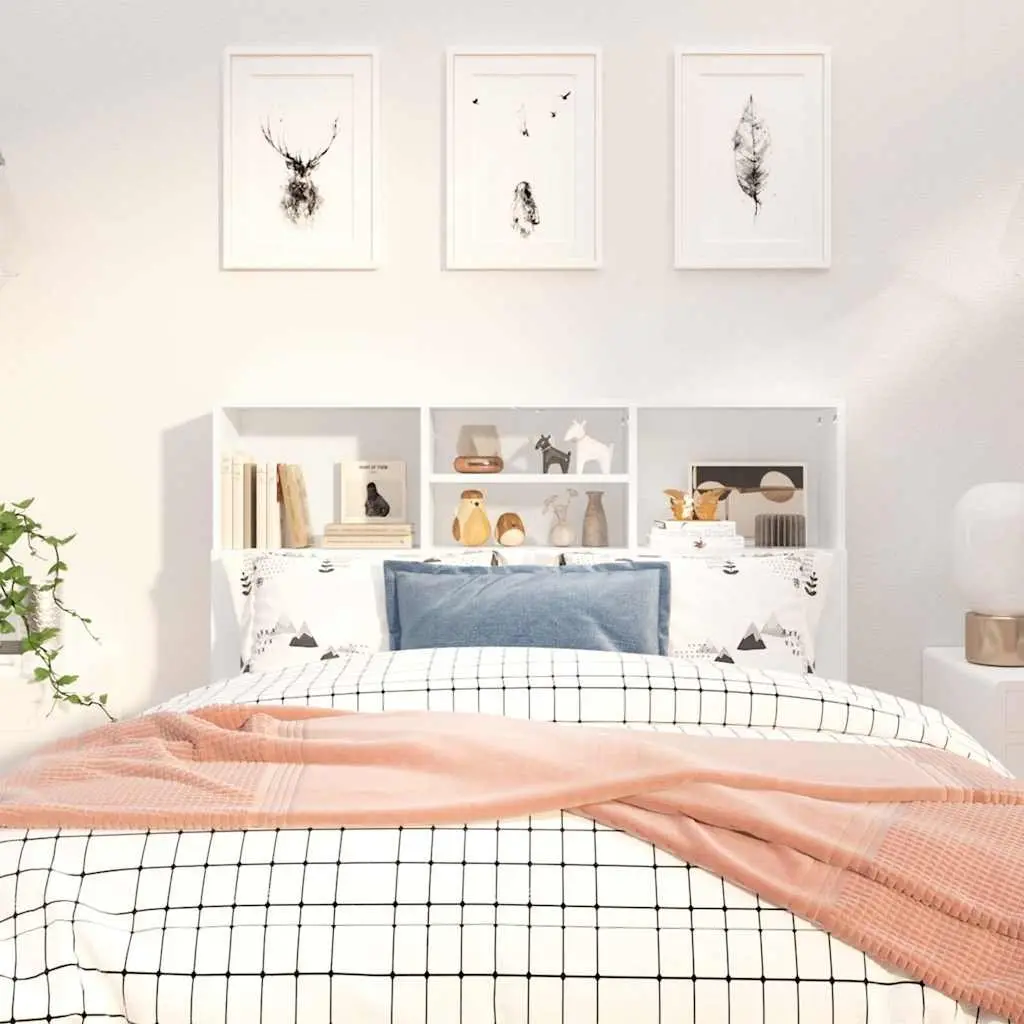 Headboard Cabinet White 120cm Bedroom Wall Storage Organiser with Compartments