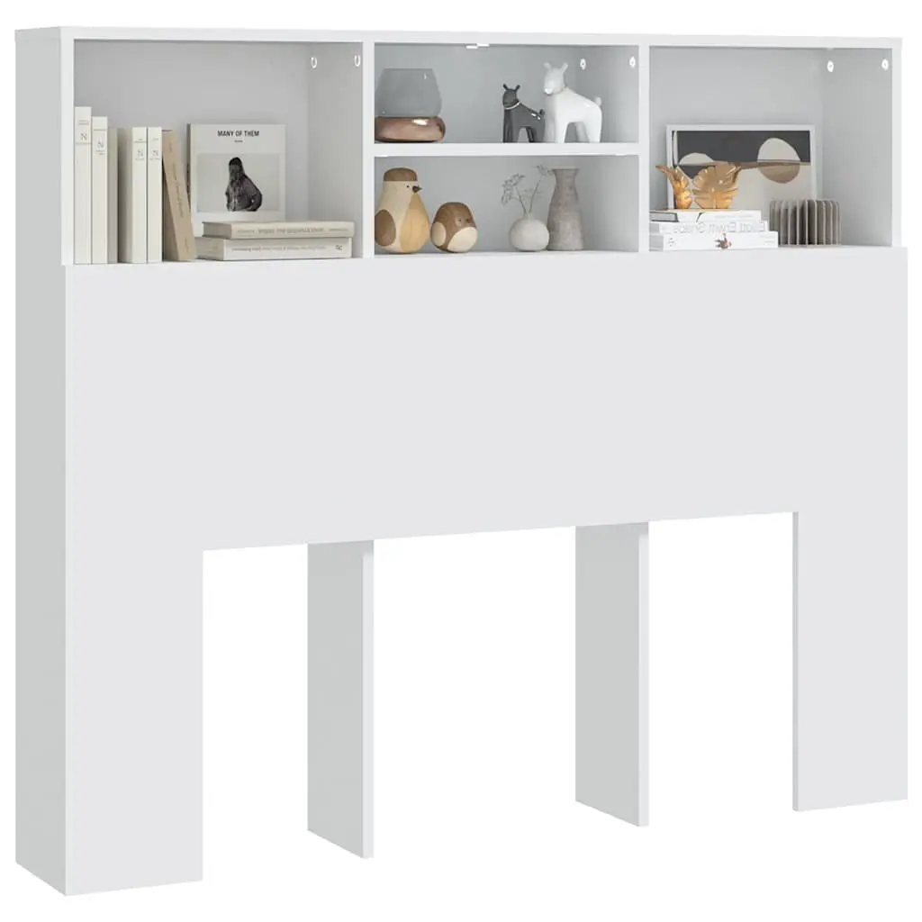 Headboard Cabinet White 120cm Bedroom Wall Storage Organiser with Compartments
