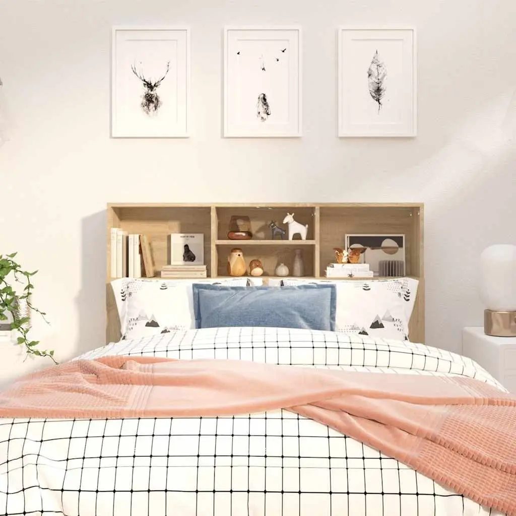 Headboard Cabinet 120cm Wall-Mounted Bedroom Storage Bookcase with Compartments