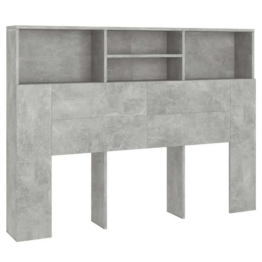 Grey 140cm Headboard Storage Cabinet Bookcase with Compartments for Bedroom Wall Organization