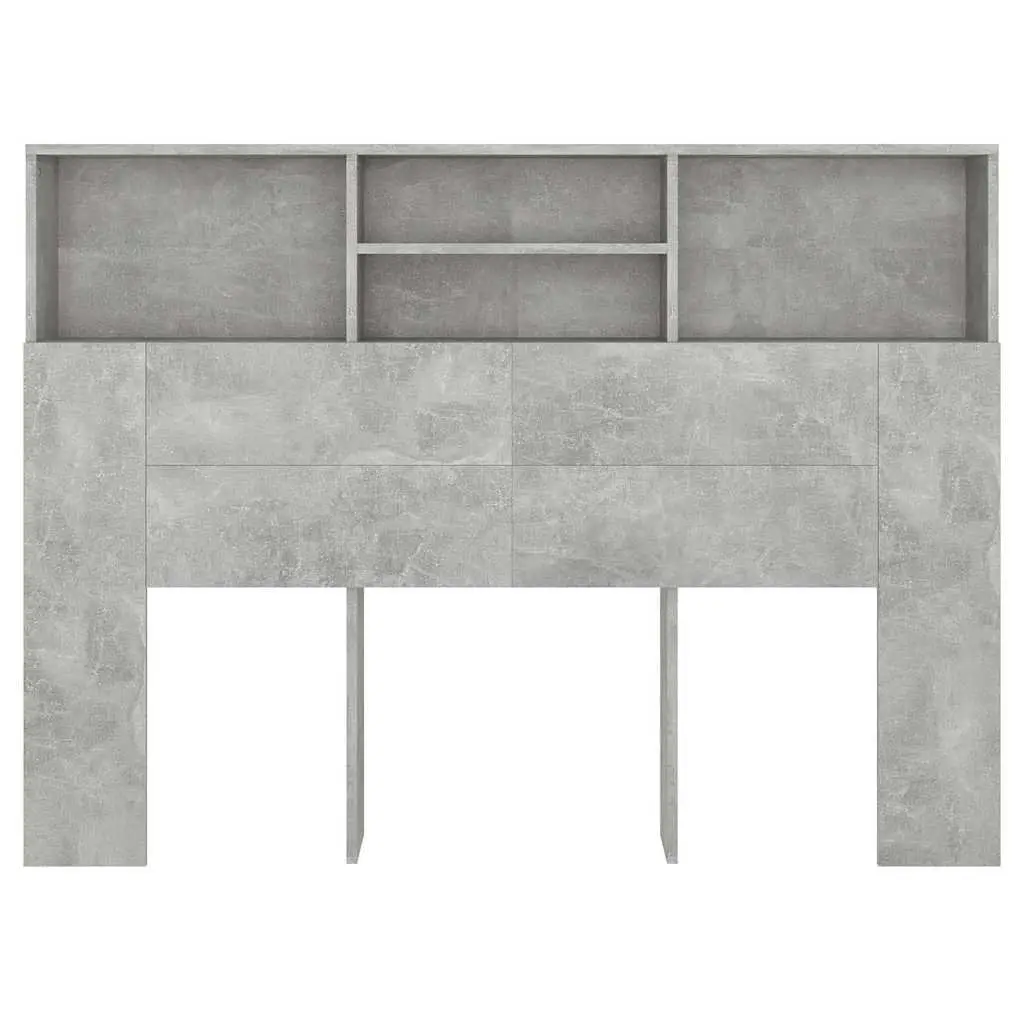 Grey 140cm Headboard Storage Cabinet Bookcase with Compartments for Bedroom Wall Organization