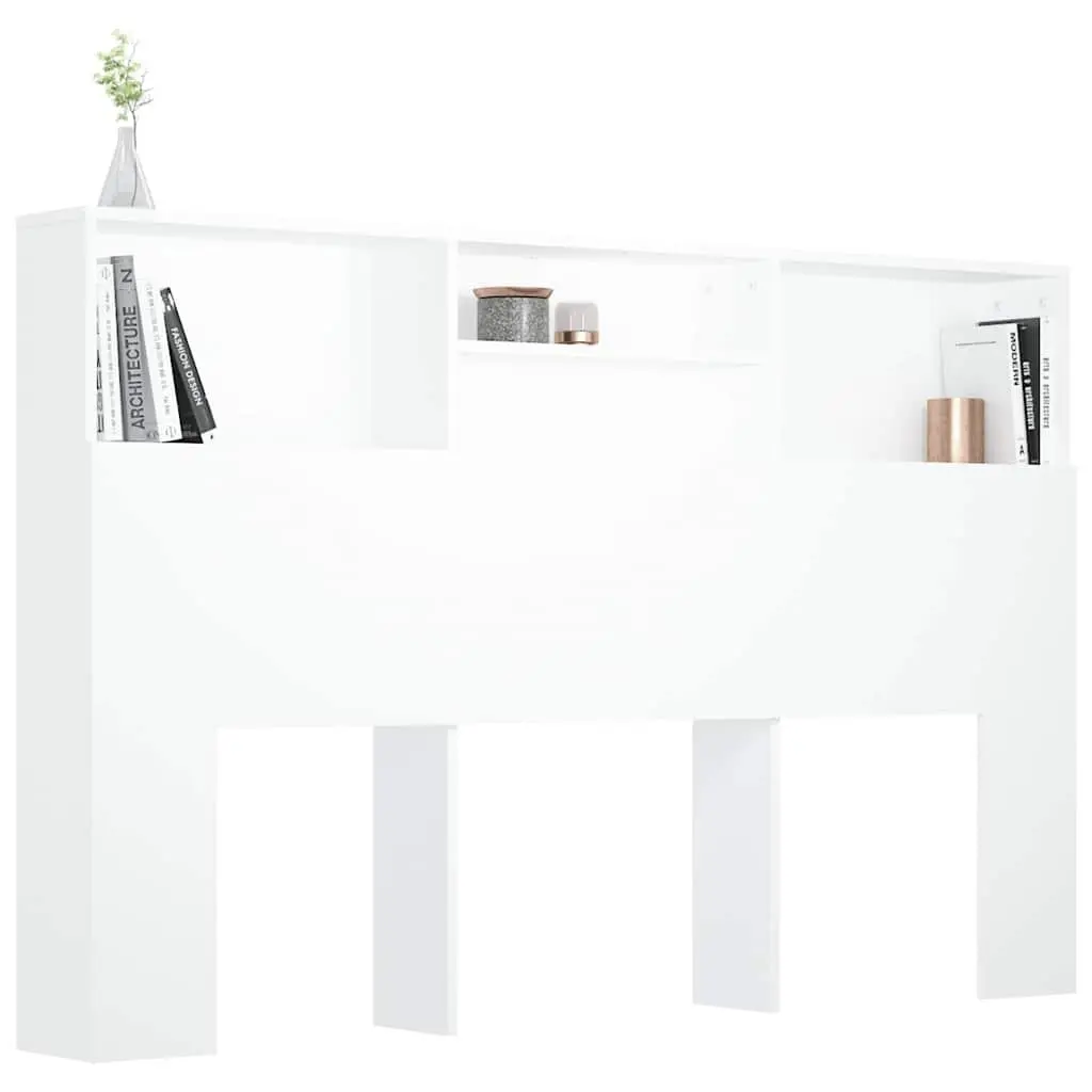 Headboard Cabinet White 160cm Wall-Mount Bedroom Storage Bookcase with