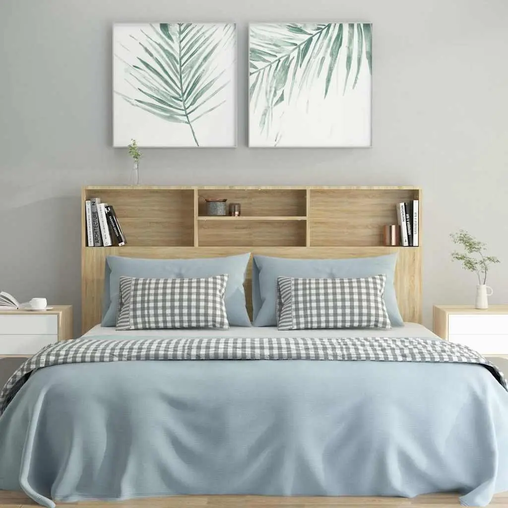 Headboard Cabinet Brown 160cm Integrated Storage Compartment Engineered Wood
