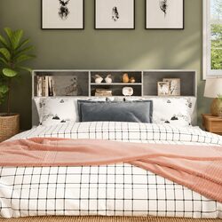 Grey Wall-Mounted Headboard Cabinet - Simple and Solid