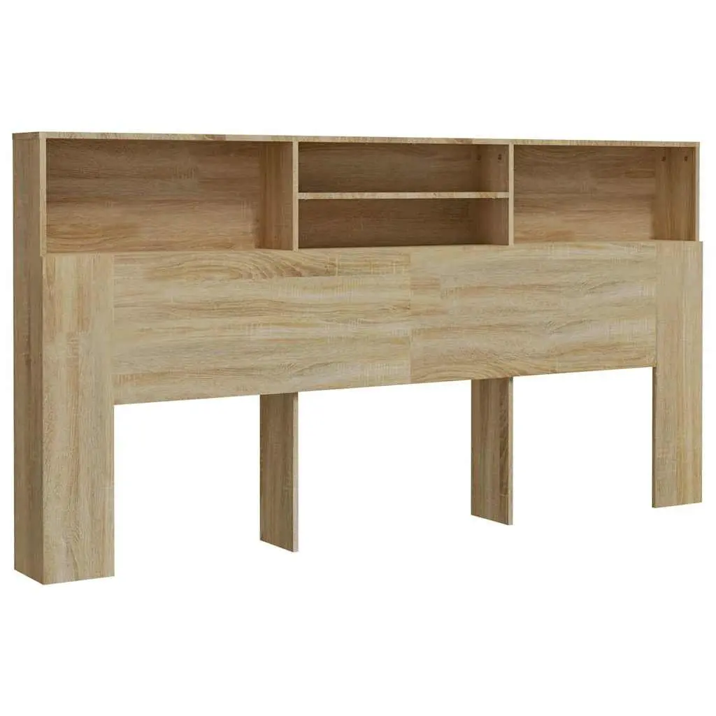Headboard Cabinet Brown 200cm Engineered Wood Integrated Storage Compartment