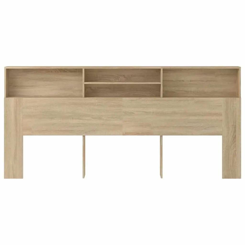Headboard Cabinet Brown 220cm Wall-Mounted Storage with 4 Top Compartments