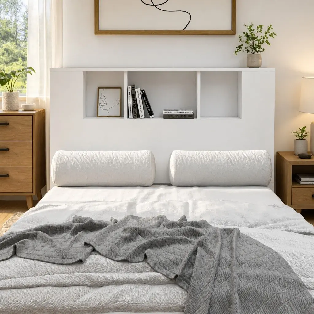 Headboard Cabinet White 120cm Wall Mounted Five Compartments