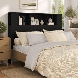 Black Headboard Cabinet 140cm with 5 Storage Units