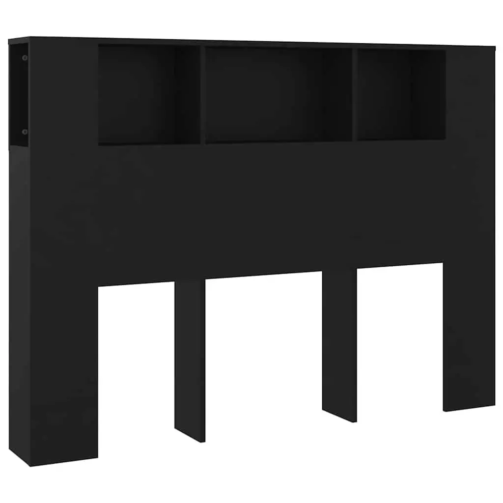 Black Wall-Mounted Bookcase 140cm Headboard Cabinet with 5 Compartments for Bedroom Storage