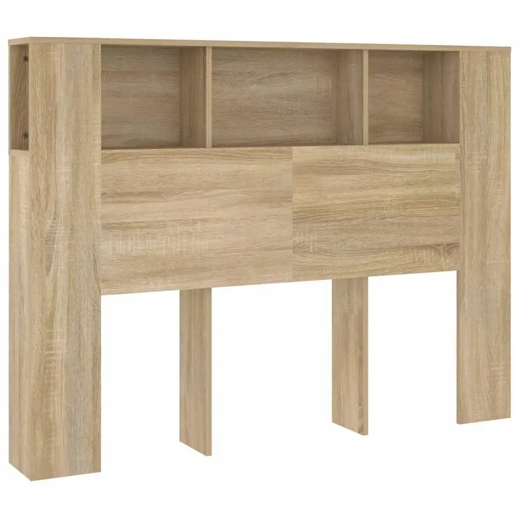 Headboard Cabinet Brown Oak 140cm Wall-Mounted Storage Bookcase with Five Compartments
