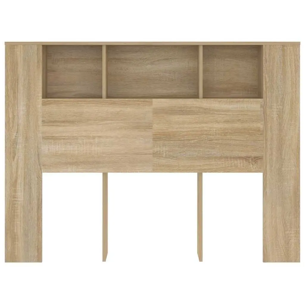 Headboard Cabinet Brown Oak 140cm Wall-Mounted Storage Bookcase with Five Compartments