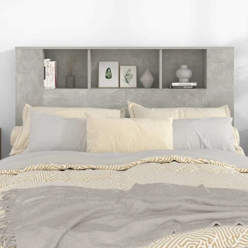 Headboard Cabinet Grey Wall Mount Storage Bed Bookcase Bedroom Furniture 140cm