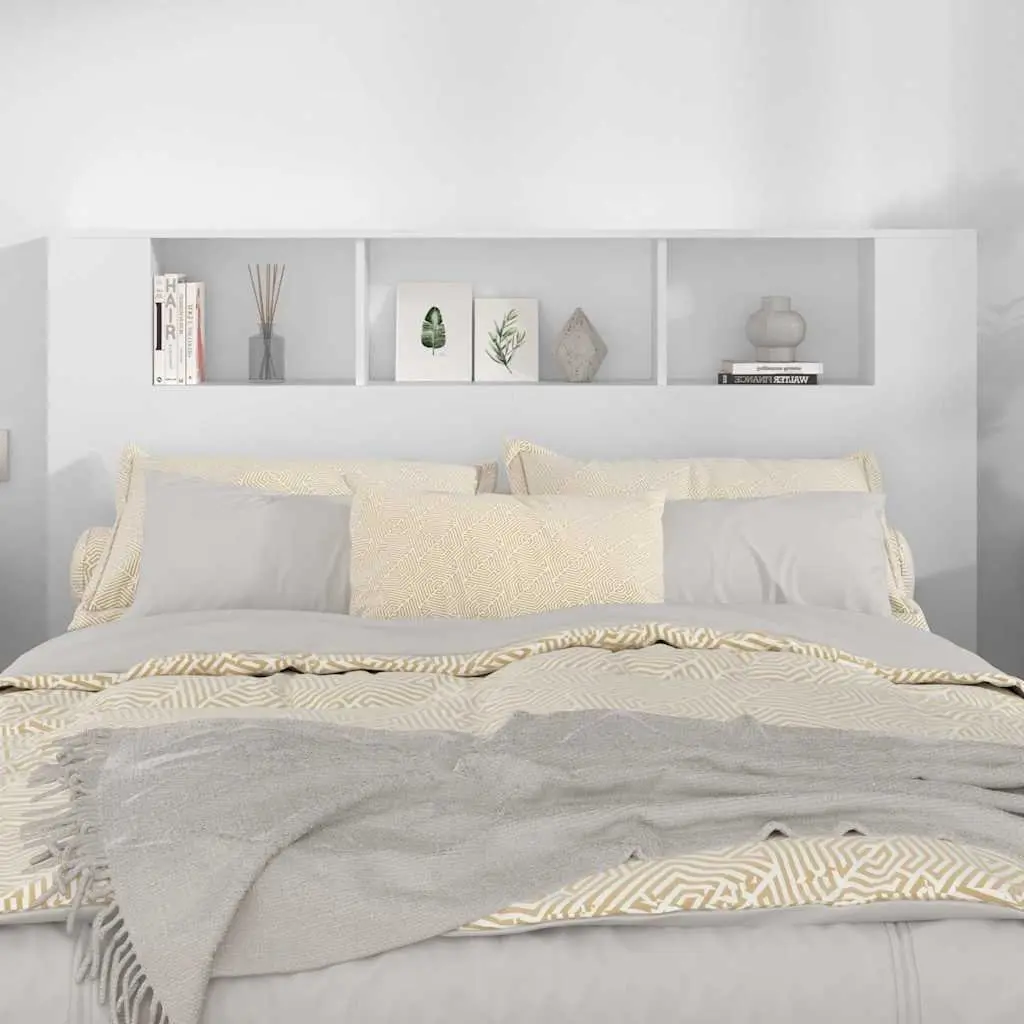 Headboard Cabinet White 160cm Wall-Mounted Bedroom Storage Bookcase Organiser