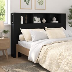 Black Wall-Mounted Headboard Cabinet, 160cm