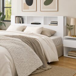White Headboard Cabinet with Smart Storage