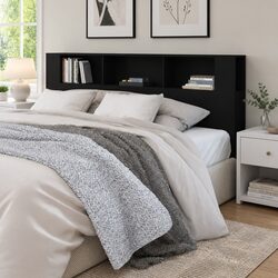 Headboard Cabinet Black 200cm Wall-Mount Storage Bedroom Furniture Compartments