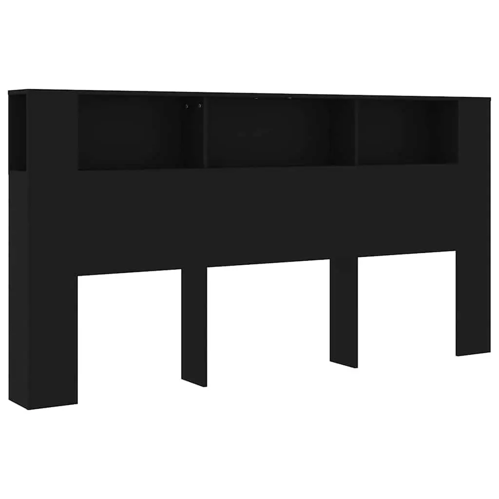 Headboard Cabinet Black 200cm Wall-Mount Storage Unit with 3 Compartments