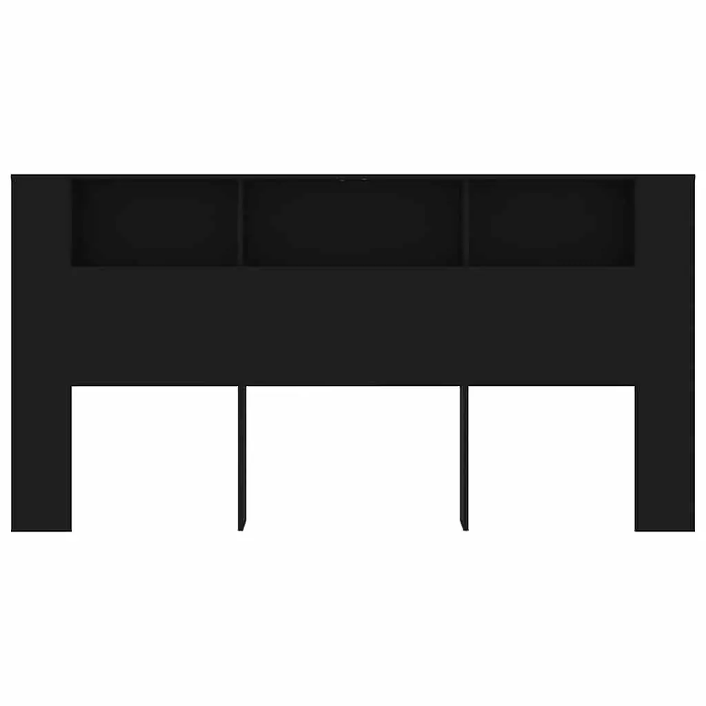 Headboard Cabinet Black 200cm Wall-Mount Storage Unit with 3 Compartments