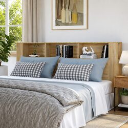 Brown Headboard Cabinet with Three Storage Compartments