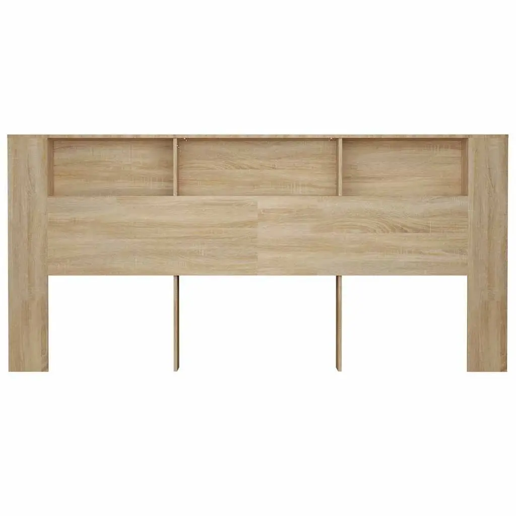 Headboard Cabinet Brown 220cm Engineered Wood Wall Mount with Three Storage Compartments