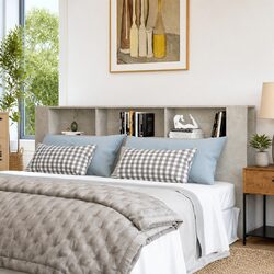 Grey Headboard Cabinet with Three Organised Compartments