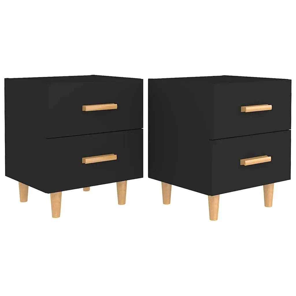Bedside Table Black 2 Piece Nightstand Cabinet with Drawers Storage Organiser