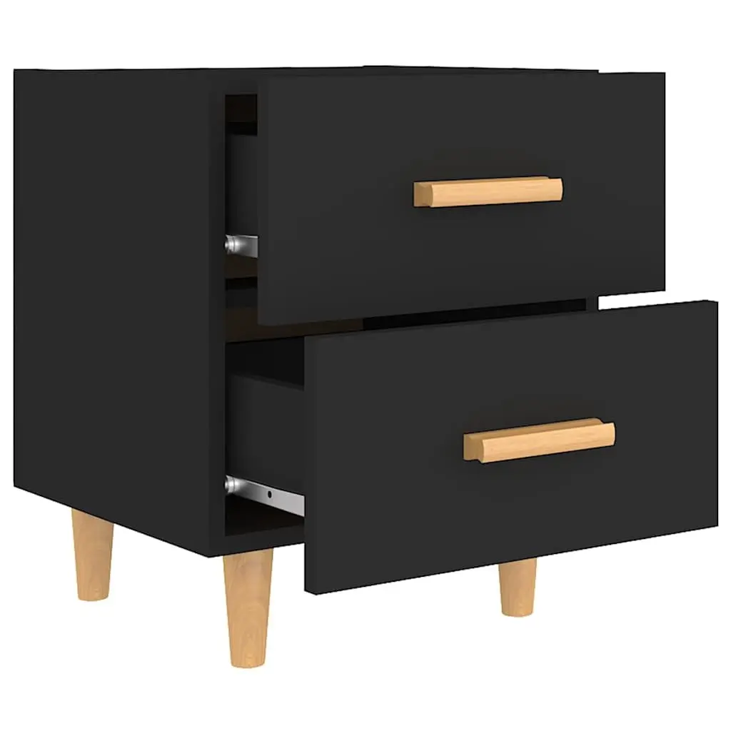 Bedside Table Black 2 Piece Nightstand Cabinet with Drawers Storage Organiser