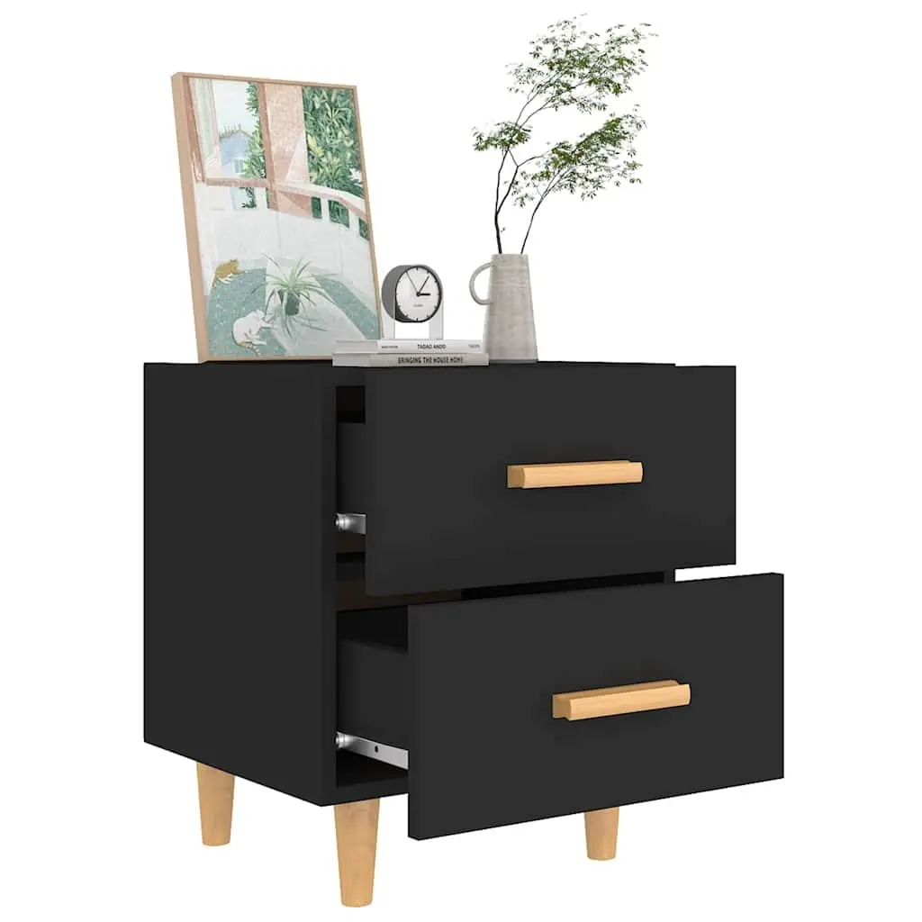 Bedside Table Black 2 Piece Nightstand Cabinet with Drawers Storage Organiser