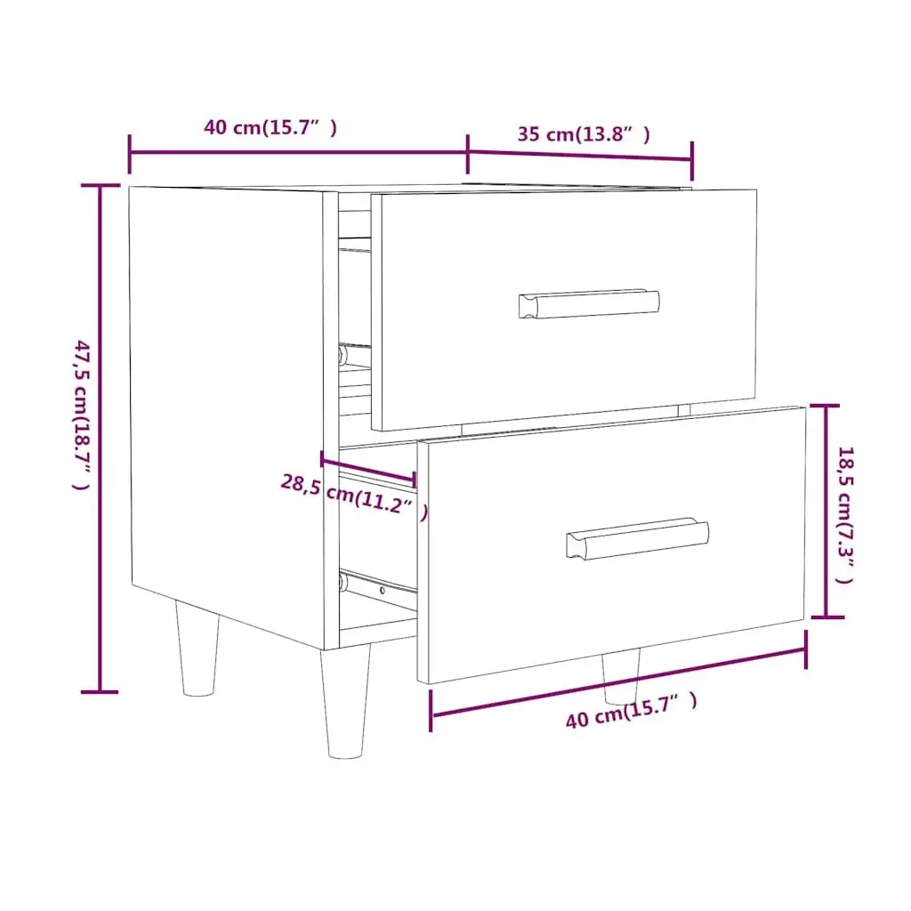 Bedside Table Black 2 Piece Nightstand Cabinet with Drawers Storage Organiser