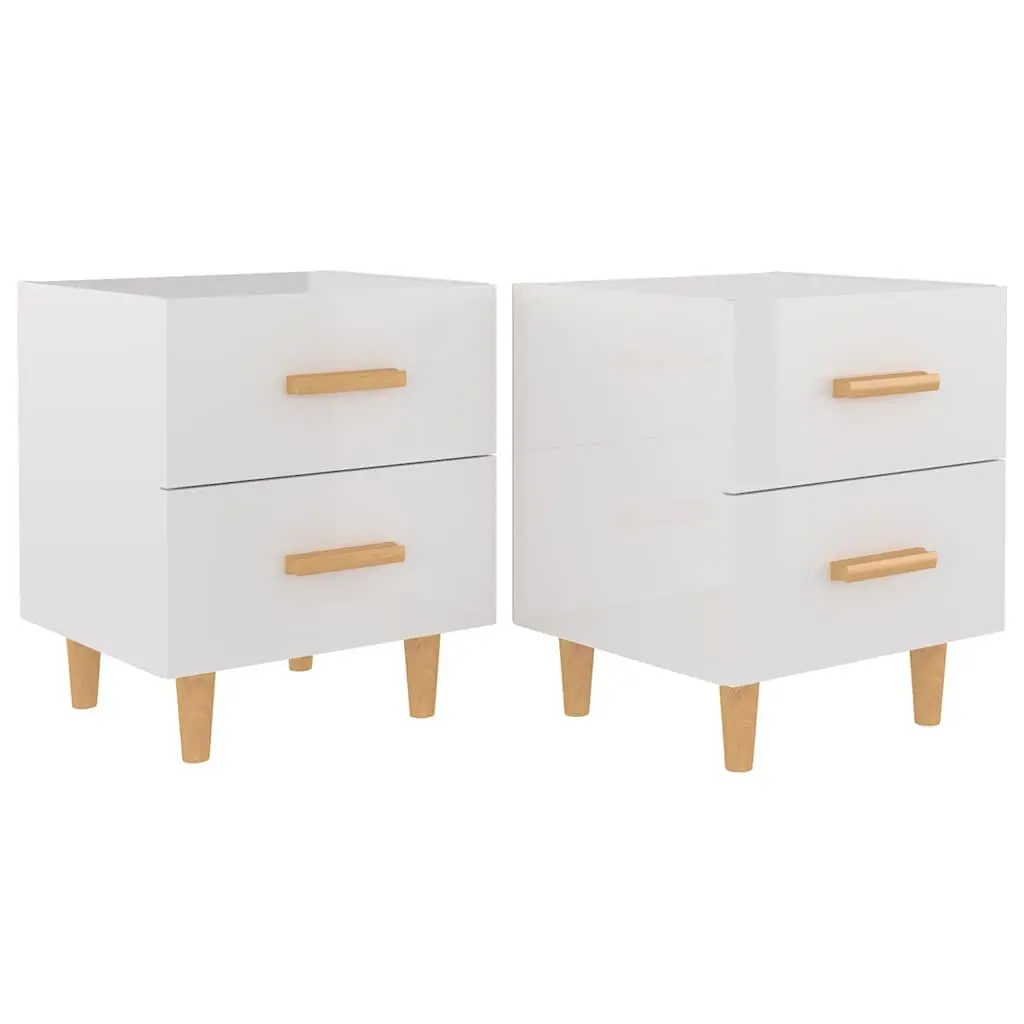 Bedside Tables High Gloss White 2 Piece Scandinavian Style Storage Drawers
