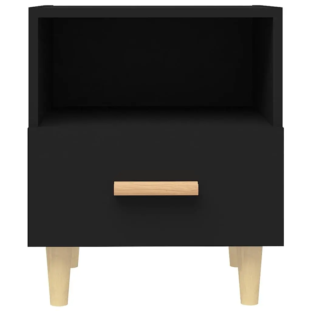 Bedside Cabinets Black 40 x 35 x 47 cm Engineered Wood with Eucalyptus Legs Storage Nightstand Tables