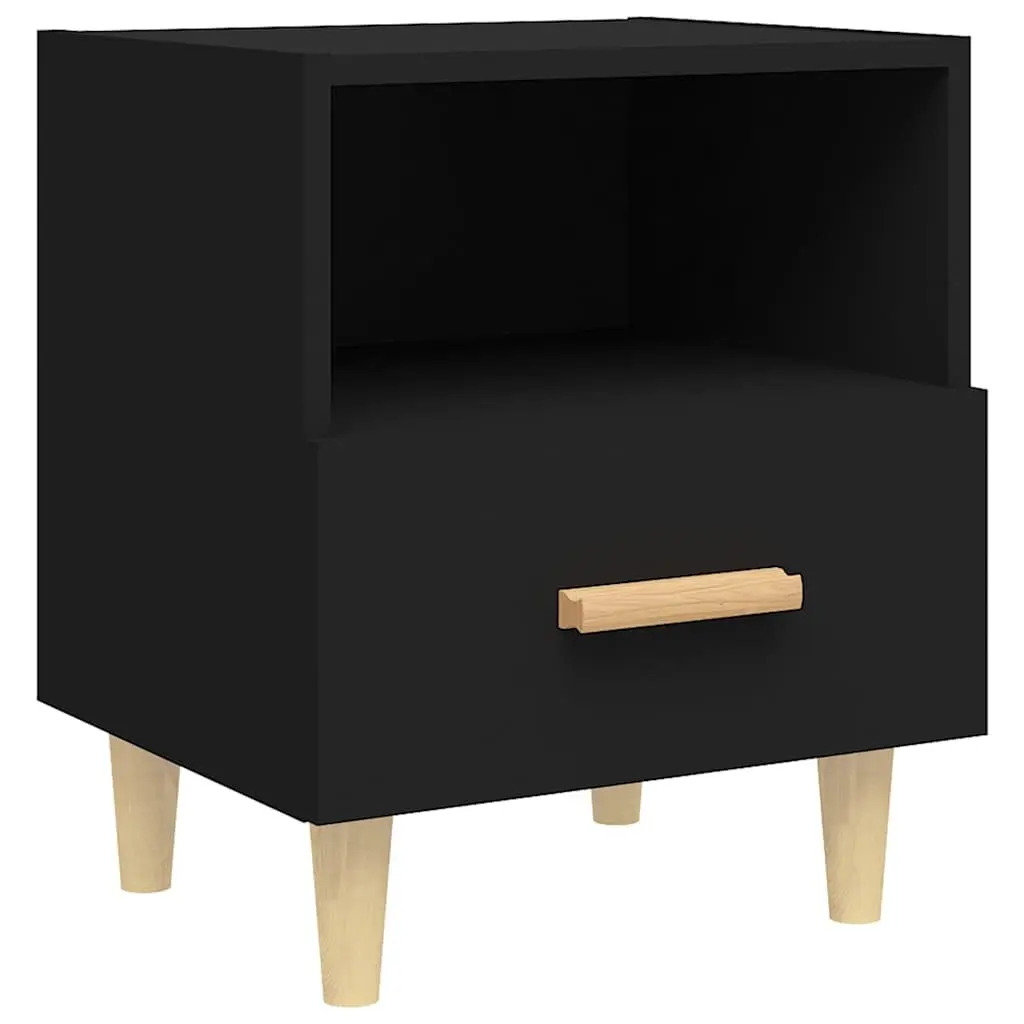 Bedside Cabinets Black 40 x 35 x 47 cm Engineered Wood with Eucalyptus Legs Storage Nightstand Tables