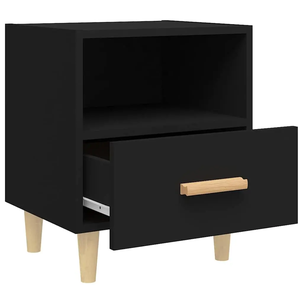 Bedside Cabinets Black 40 x 35 x 47 cm Engineered Wood with Eucalyptus Legs Storage Nightstand Tables