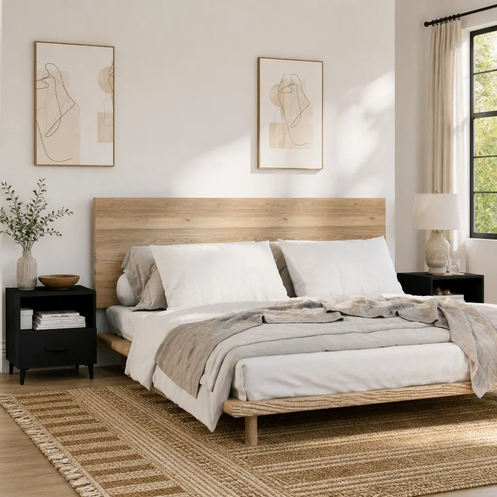 Bedside Cabinets Black 2 Piece Storage Nightstand Drawer Shelf Bedroom Furniture