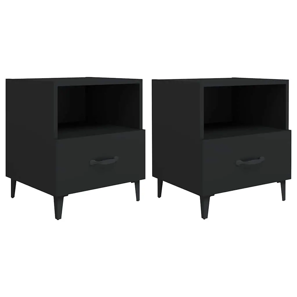 Bedside Cabinets Black 2 Piece Storage Nightstand Drawer Shelf Bedroom Furniture