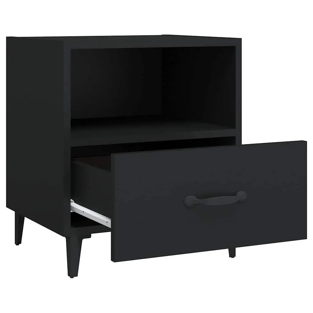Bedside Cabinets Black 2 Piece Storage Nightstand Drawer Shelf Bedroom Furniture