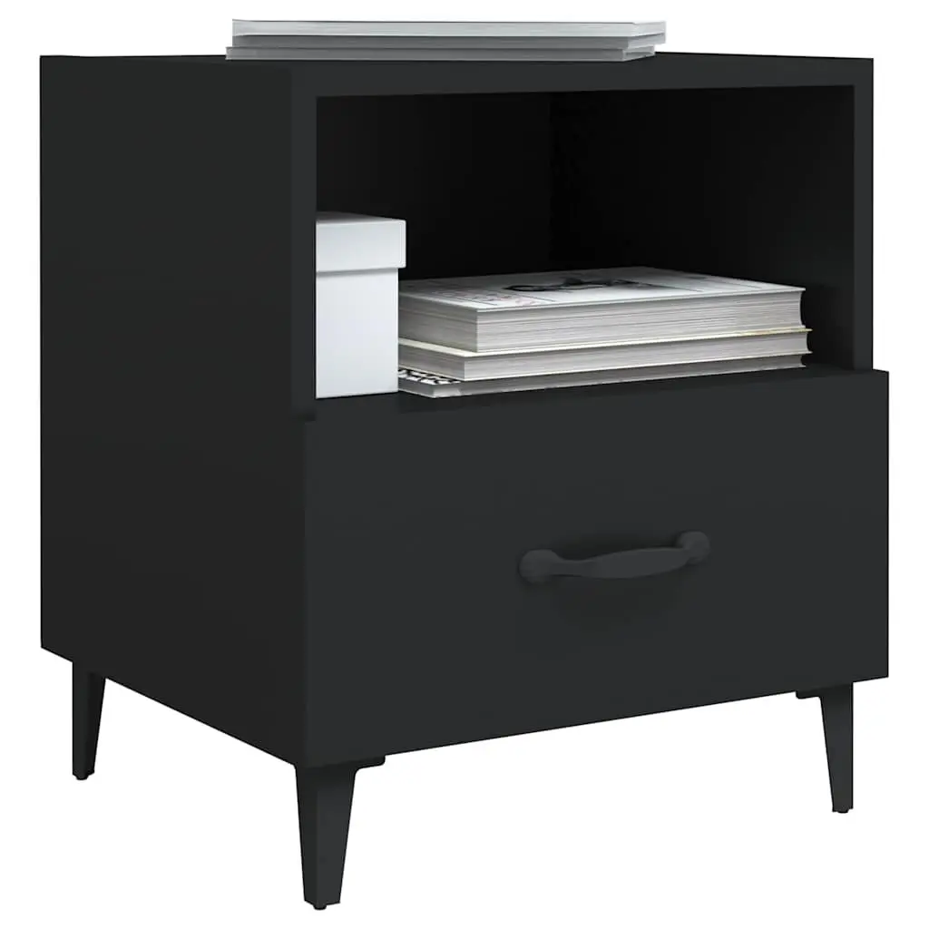 Bedside Cabinets Black 2 Piece Storage Nightstand Drawer Shelf Bedroom Furniture