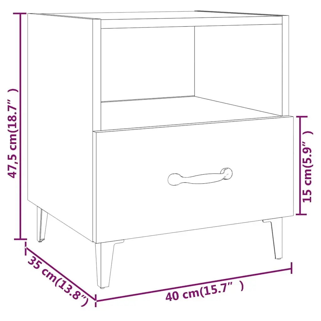 Bedside Cabinets High Gloss White Engineered Wood 2 Piece Nightstand with 1 Drawer and 1 Shelf