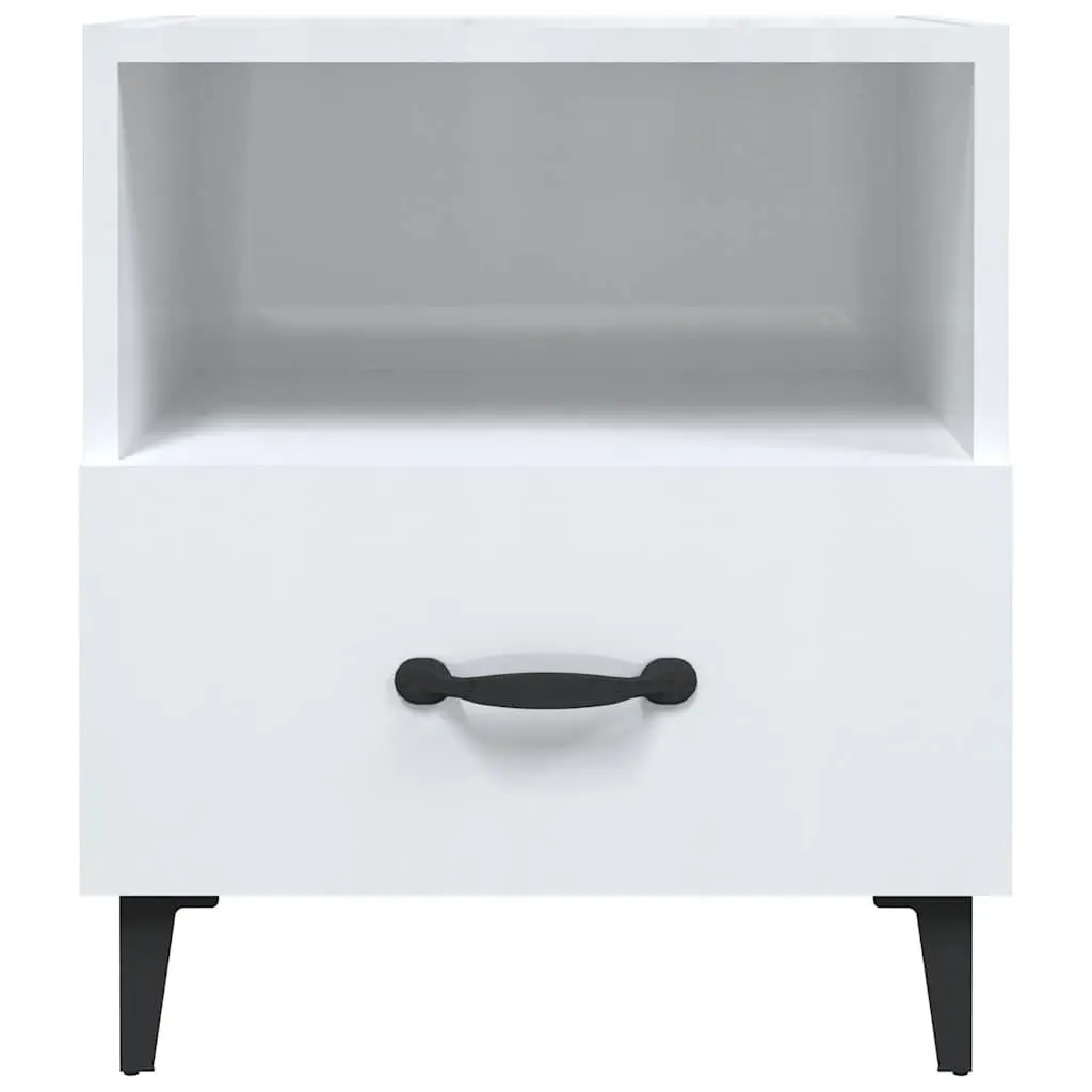 Bedside Cabinets High Gloss White Engineered Wood 2 Piece Nightstand with 1 Drawer and 1 Shelf