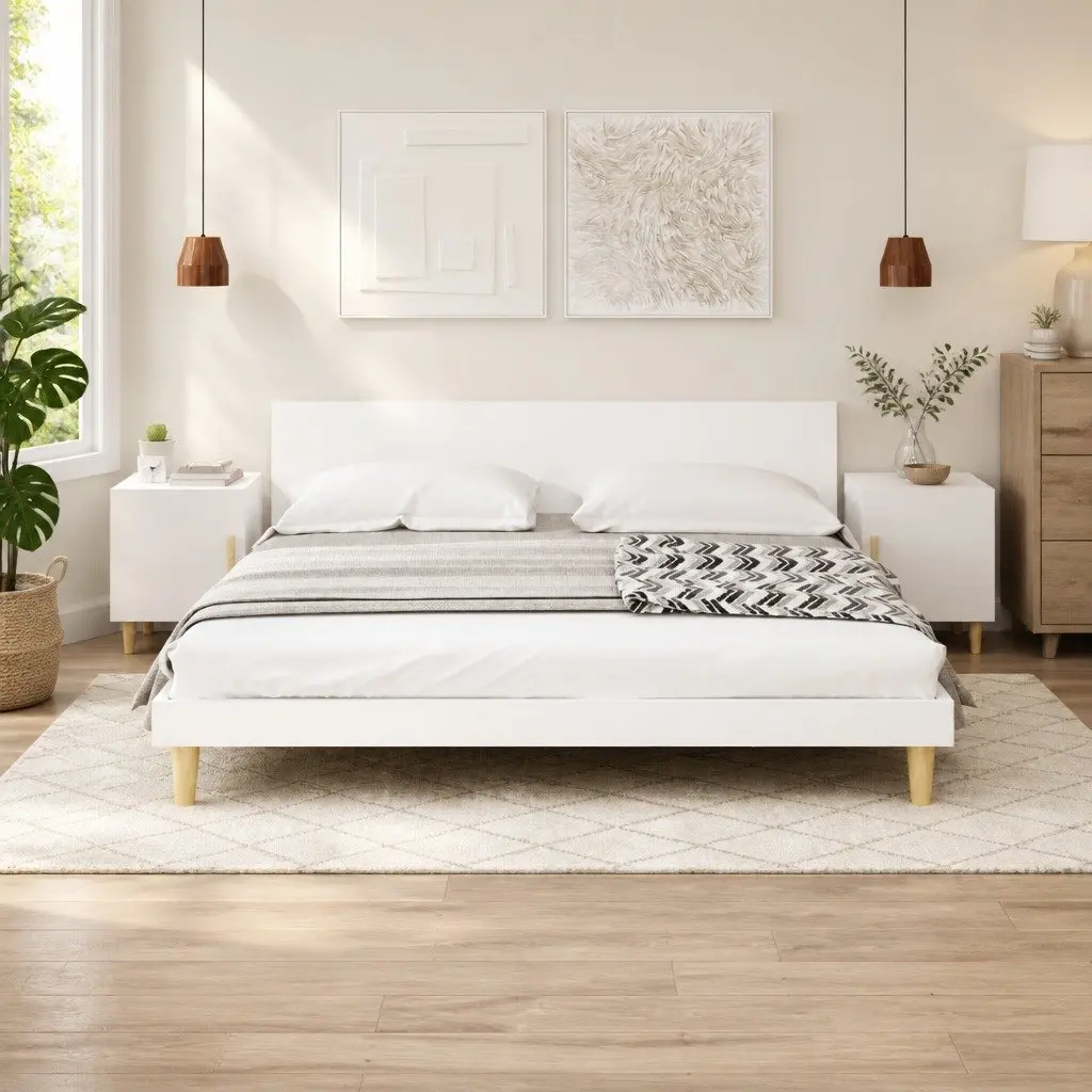 White Nightstand 2 Piece Engineered Wood Bedside Storage Cabinet with Single Door