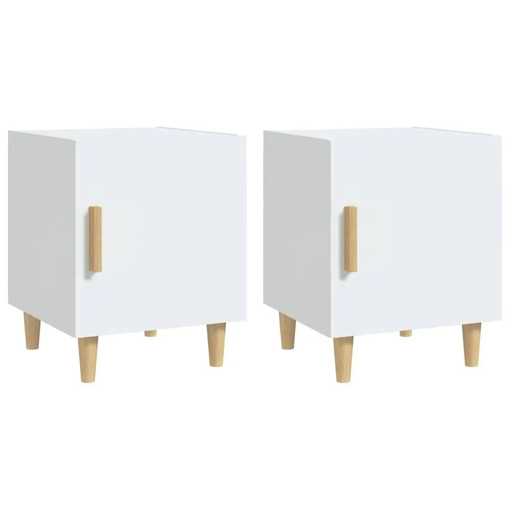 White Nightstand 2 Piece Engineered Wood Bedside Storage Cabinet with Single Door