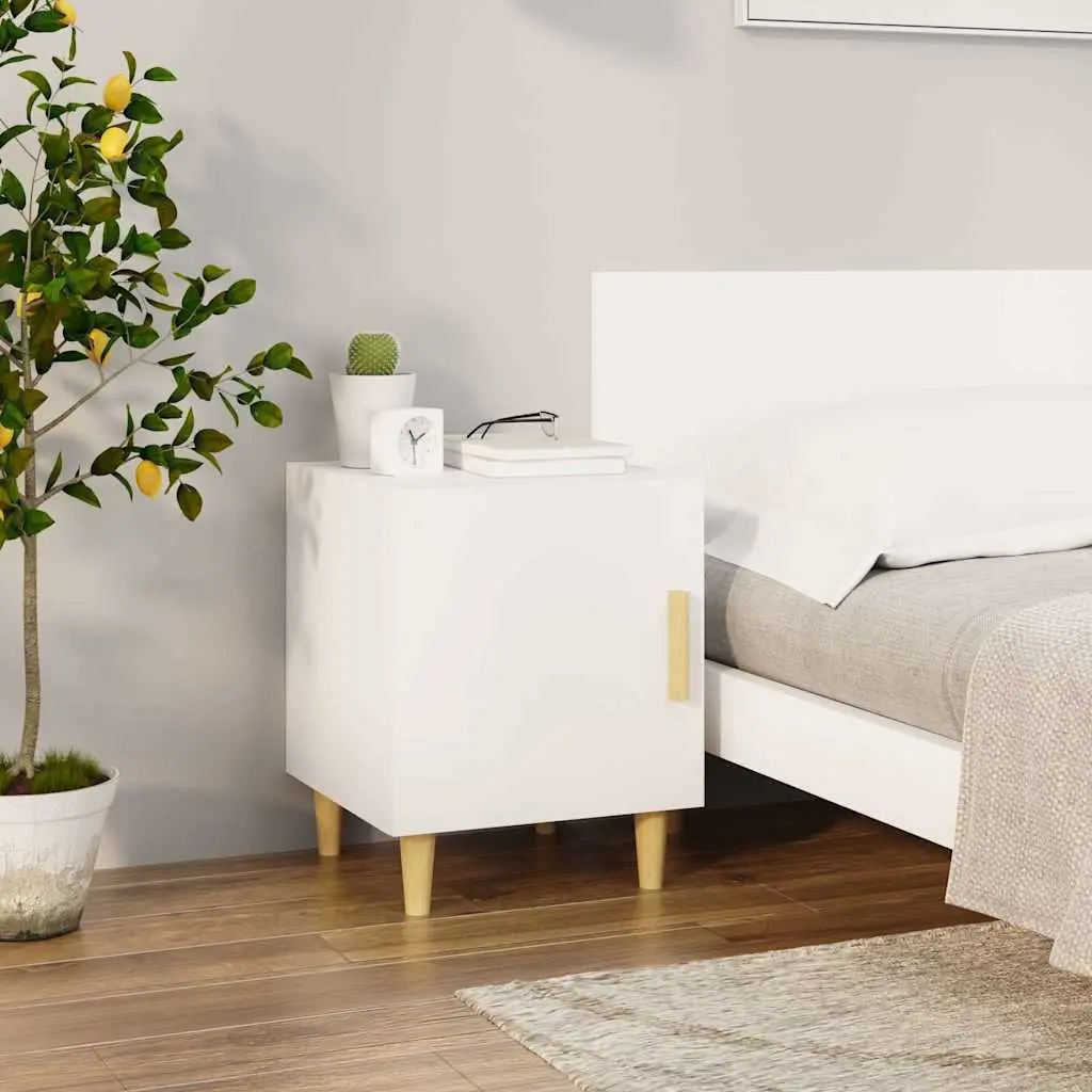 White Nightstand 2 Piece Engineered Wood Bedside Storage Cabinet with Single Door