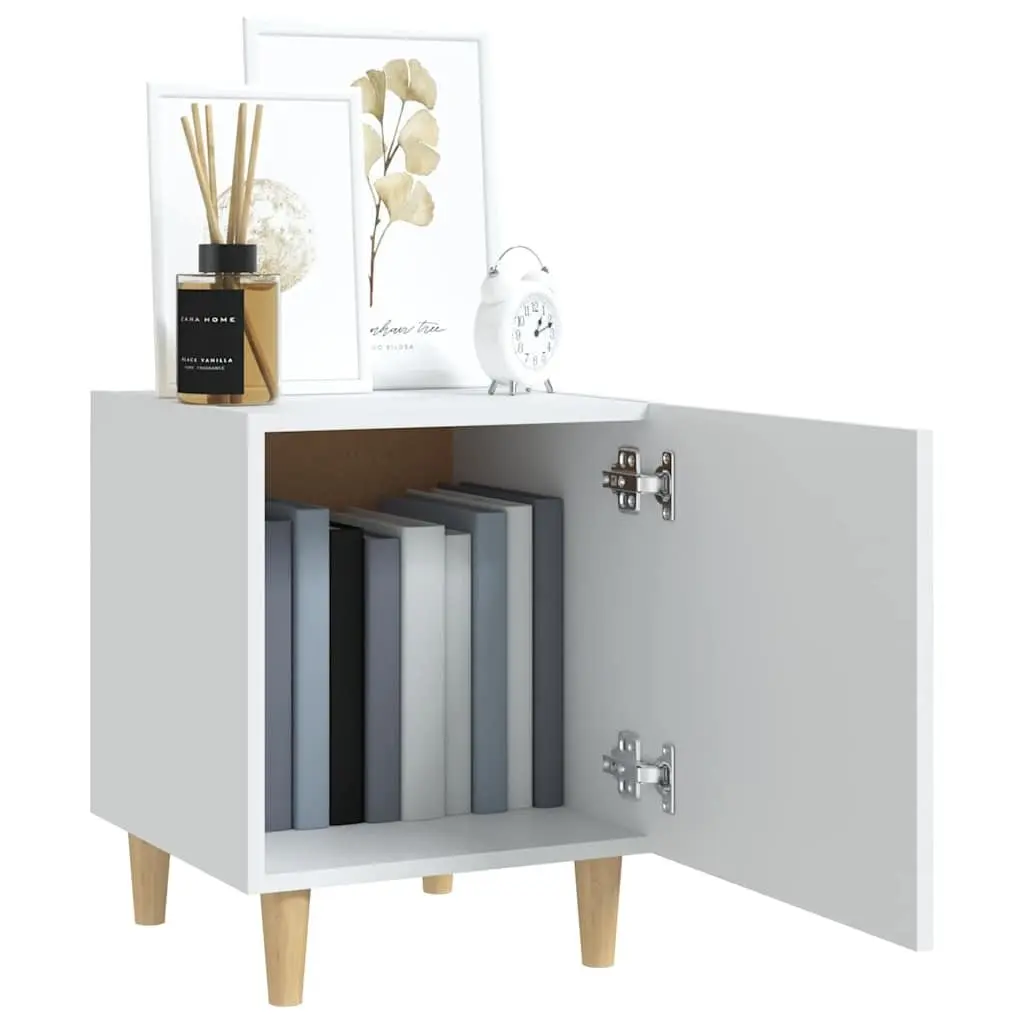 White Nightstand 2 Piece Engineered Wood Bedside Storage Cabinet with Single Door