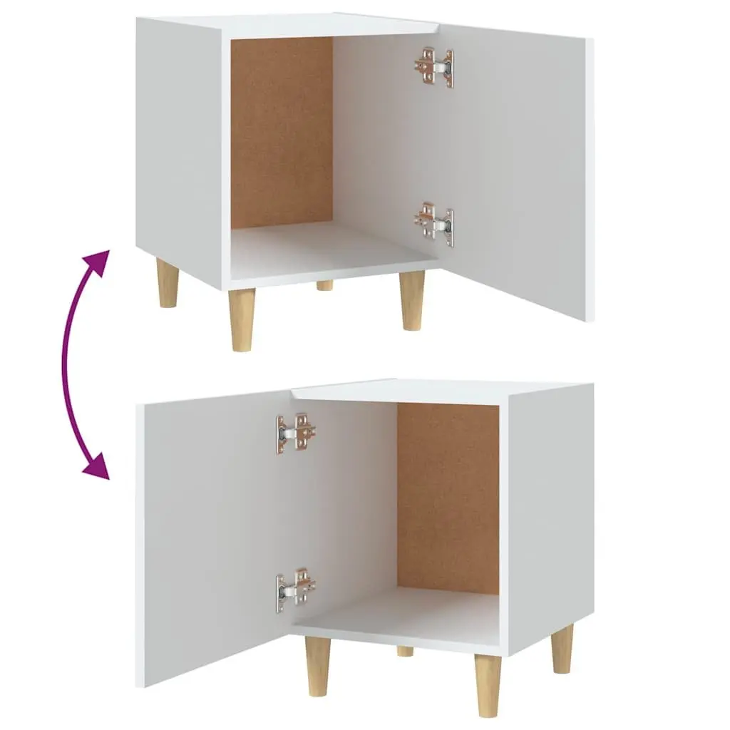 White Nightstand 2 Piece Engineered Wood Bedside Storage Cabinet with Single Door