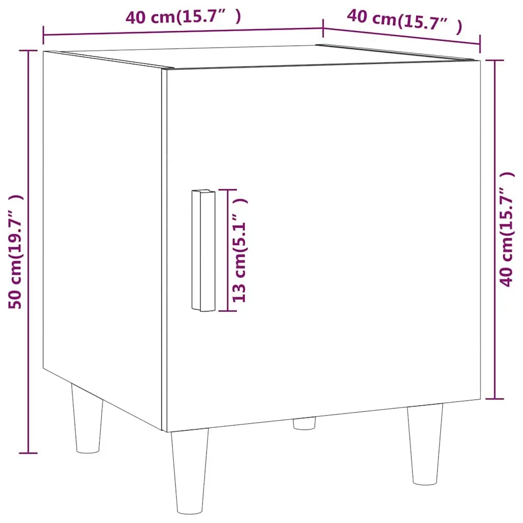 White Nightstand 2 Piece Engineered Wood Bedside Storage Cabinet with Single Door