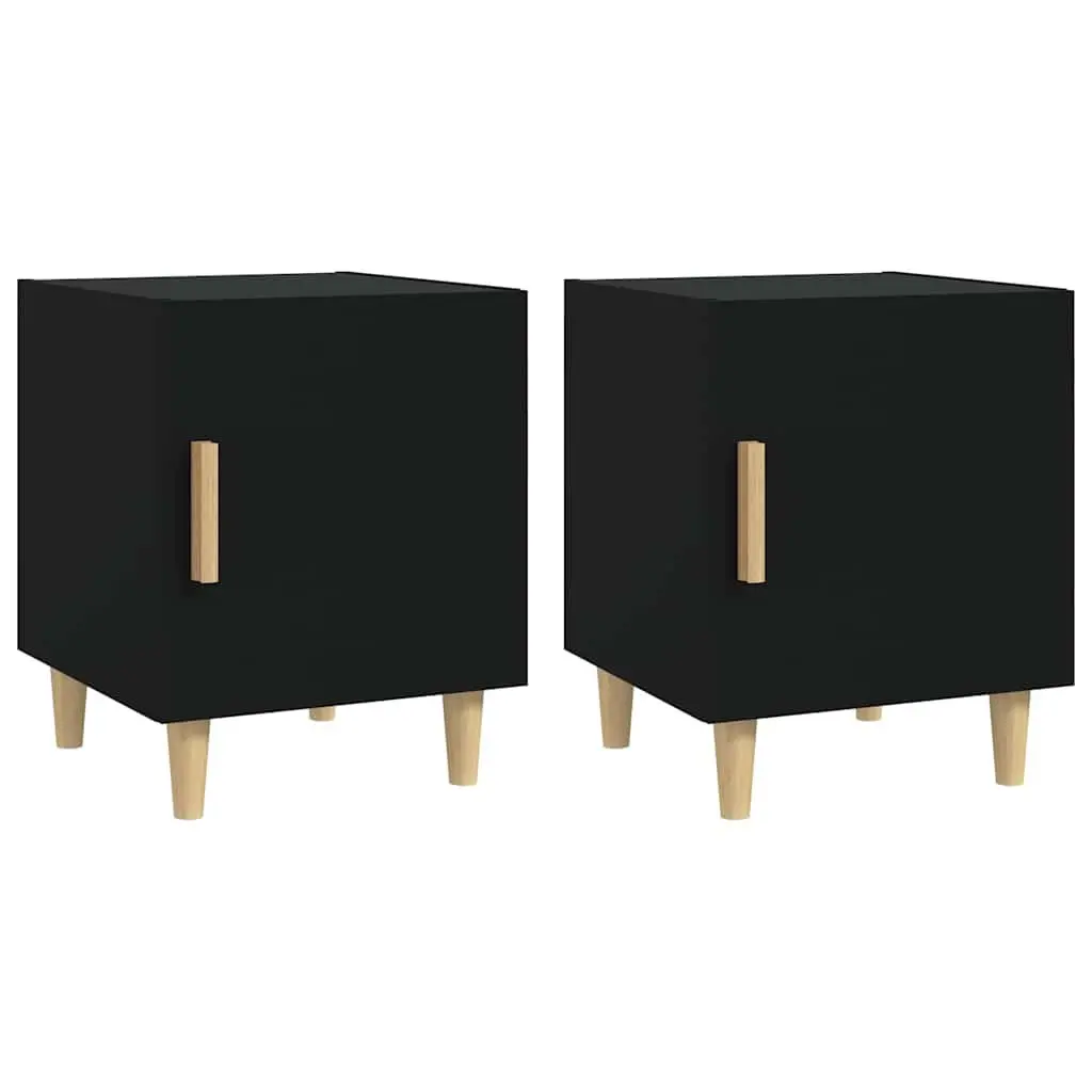 Bedside Tables Black 2 Pieces Engineered Wood Storage Nightstand for Bedroom Furniture