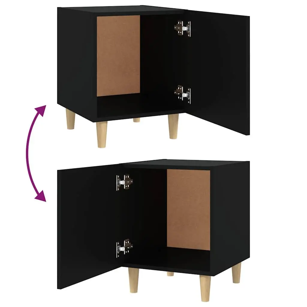 Bedside Tables Black 2 Pieces Engineered Wood Storage Nightstand for Bedroom Furniture