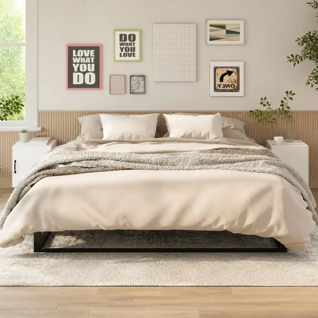 White Engineered Wood Nightstand Organizer Set 2 Pieces with Door Storage for Bedroom