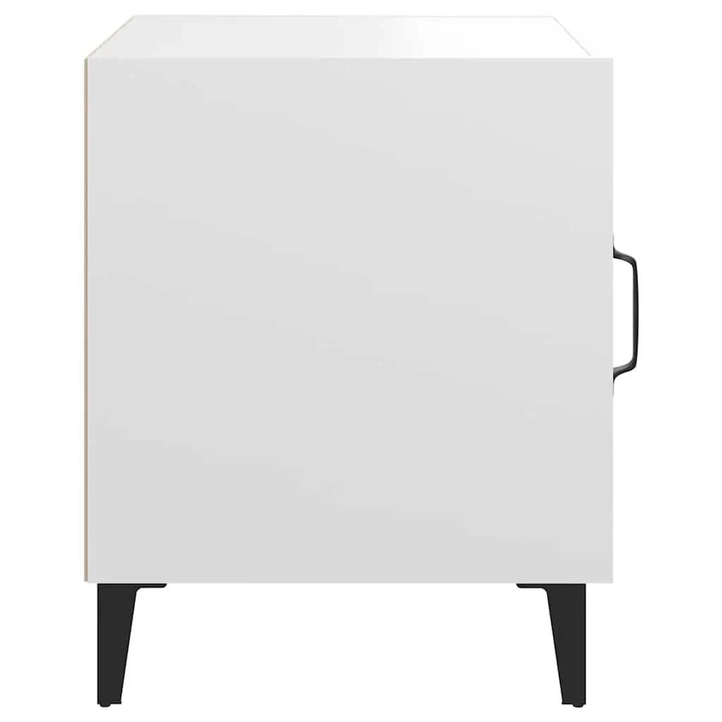 White Engineered Wood Nightstand Organizer Set 2 Pieces with Door Storage for Bedroom